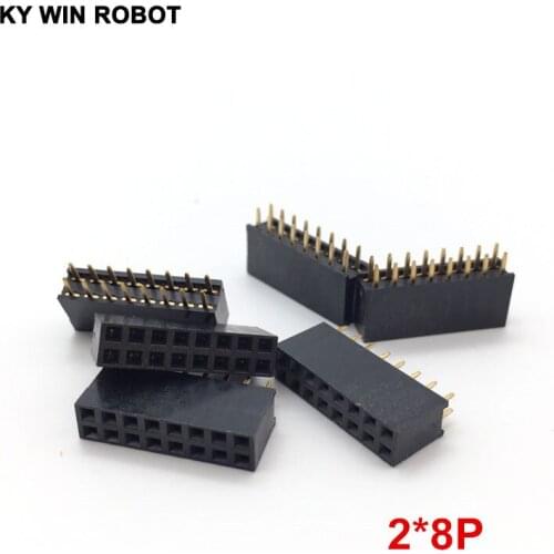 10 pcs 2*8Pin Female Double Row Straight Pin 8p Pitch 2.54mm Double Row 8Pin 8P Needle Header Strip Socket Connector 2*8