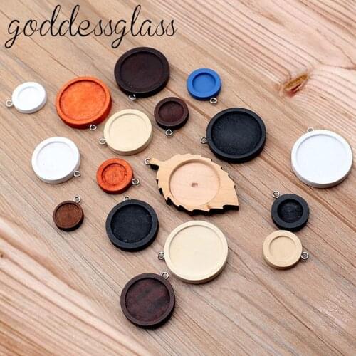 10pcs Inner size 12mm/20mm/25mm Wood Color Round leaf Wood Cabochon Base Setting Charms Pendant Necklace Earrings Findings