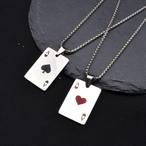 2020 Lucky Ace of Spades Heart A Mens Stainless Steel Necklace Poker Pendant for Male Casino Fortune Playing Cards Dropshipping