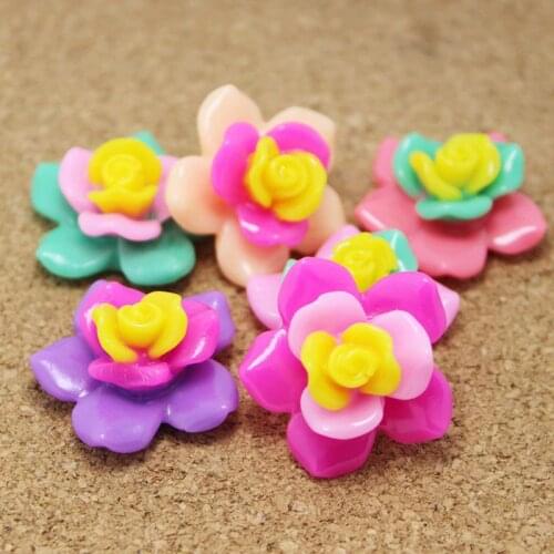 24 Pcs 3 color flower Resin Flatback Cabochon Scrapbook Embellishment DIY Phone Decoration 28mm 009005105