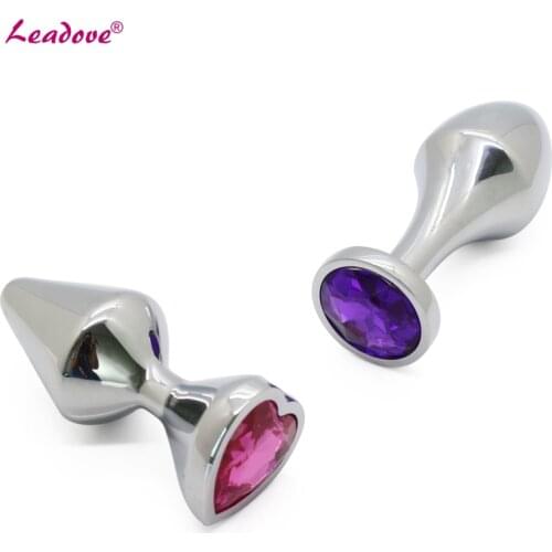 1pcs 2 Types Round Heart Sliver Aluminium Alloy Jewel Anal Plug Beads Metal Butt Plug with Crystal Stones Sex Toys for Couples