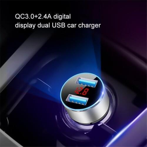 Car Charger Mobile Phone Fast Charging Adapter in Car with LED Display Quick Charge Dual USB Car Charger Universal
