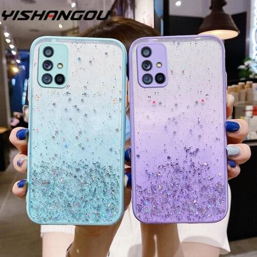 Bling Glitter Clear Case For Samsung A51 A71 A52 A72 A32 S20 FE S21 Ultra A12 A50 A21S Gradient Sequin Star Soft Silicone Cover