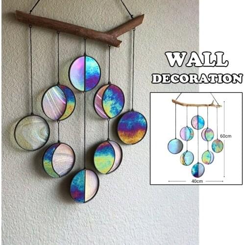 Bohemian Clear Rainbow Moon Phase Hanging Decorations Celestial Art Office Wall Decoration Glass Moon Phase Ramadan Decoration