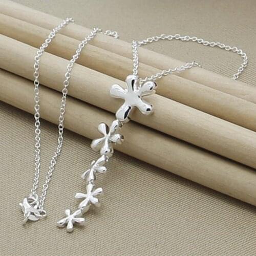 925 Sterling Silver Flower Long Pendant Necklace Chain For Women Wedding Engagement Jewelry Christmas Gifts