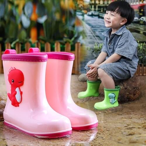 Creative Cartoon Dinosaur Childrens Rain Shoes PVC Childrens Baby Medium Tube Water Shoes Boys and Girls' Rain Boots