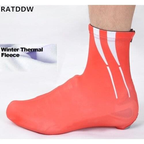 Fleece Thermal Winter Cycling Shoe Cover Red white Warm MTB Bike Bicycle Shoes Cover Sports Road Racing Bike accessories
