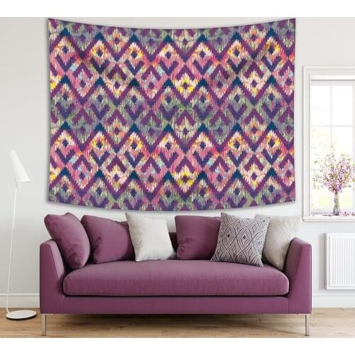 Tapestry Ikat Pattern in Purple Pink Yellow Zig Zag Decorative Classic Tribal Fabric Style Design