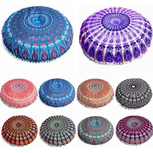 Indian Mandala Floor Pillow Covers Round Bohemian Cushion Cover Home Decor Pillowcase Vintage Pillow Case 43x43cm