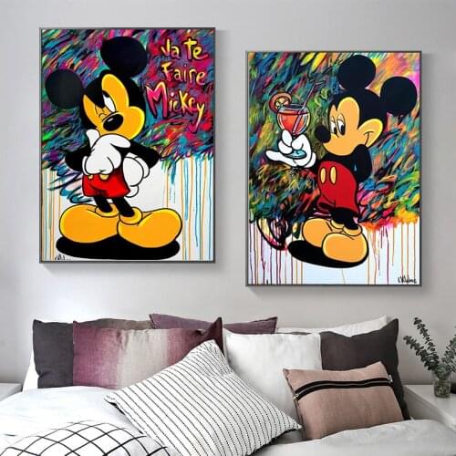 Disney Canvas Painting Cartoon Mickey Mouse and Duck Graffiti Art Posters and Prints Wall Art Picture for Living Room Home Decor