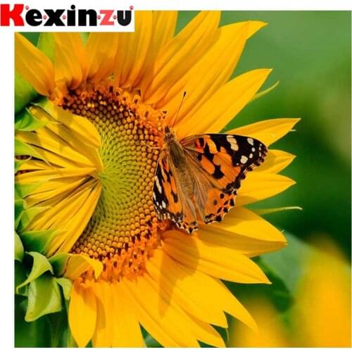 Kexinzu Full Square Round Stone Diamond Painting Yellow Flower butterfly Mosaic 5d Diy Cross Stitch Resin Embroidery Gift