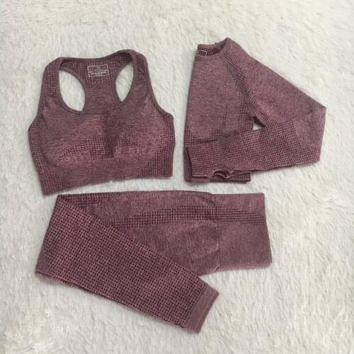 Vital Seamless Yoga Set Woman Sportswear 3 Pieces Long Sleeve Crop Top+Gym Leggings+Sport Brassiere Female Fitness Sports Suits