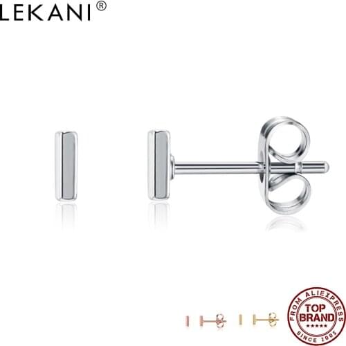 LEKANI Fashion Simple I Shape Stud Earrings For Women Minimalism 3 Colors Female Small Earring Anniversary Jewelry Free Shipping