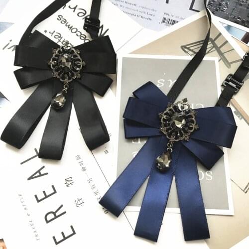 Fashion Vintage Ribbon Rhinestone Women Bow Tie British Style Blouse Ladies' Suit Neckline Decoratio Shirt Collar Accessories