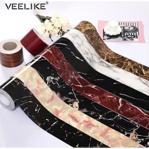 Marble Waist Line Wallpaper Self Adhesive Decorative Wall Border for Living Room Waterproof Floor Corridor Skirting Line Sticker