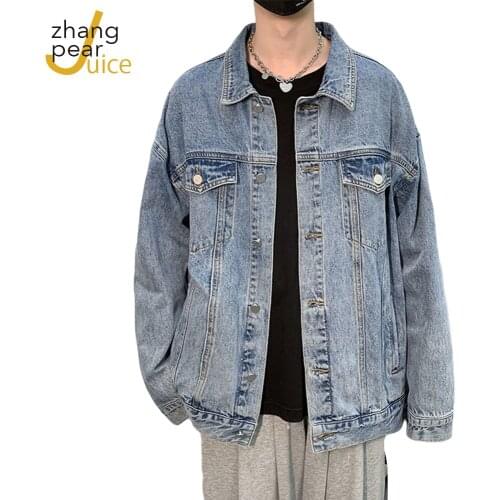 Men Blue Denim Bomber Jacket Men Casual Vintage Jean Jacket Harajuku Fashion Coat Korean Style Clothing
