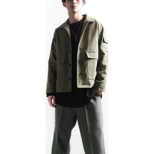 Mens jacket work style short style handsome casual loose pocket studio basic Jacket Large Size jacket