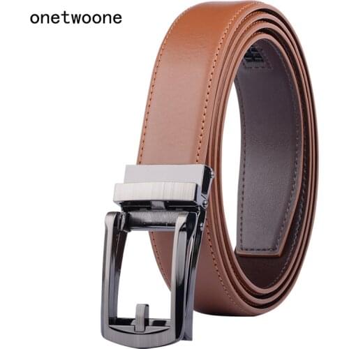 Mens High Quality Genuine Leather Belt-Ratchet Automatic Buckle Men Belt Popular Business Brown Male Belts Luxury 3.0 cm Width