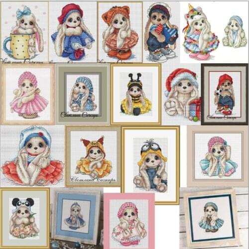 Hh Rabbit styles cross stitch kit Animal cotton thread 14ct canvas stitching embroidery DIY
