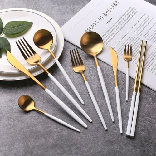 Tableware Set 304 Stainless Steel Flatware 1/6/8//12/24/48 Pcs Luxury Cutlery Set Fork Steak Knife Coffee Spoon Silverware Set