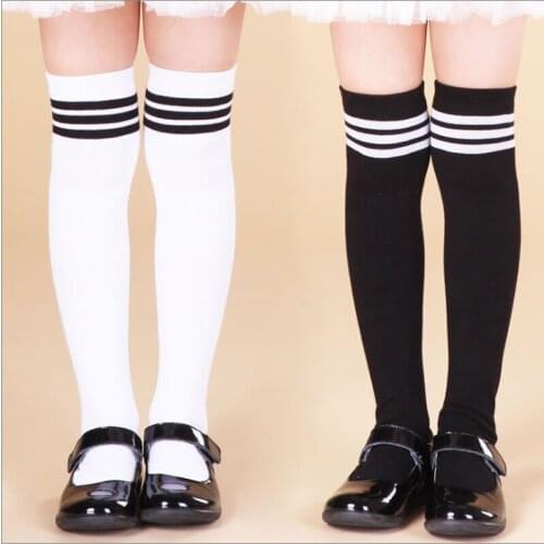 100% cotton child knee-high socks female child big boy half socks Striped solid color school wind Leg Warmers Girl Socks 1to10 T