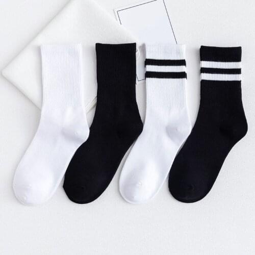 Solid Striped Black White Short Socks for Woman Harajuku Hip Hop Skateboard Crew Socks Cotton Casual Unisex Men/Womens Socks
