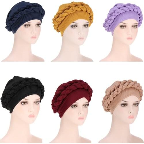 2021 NEWEST Turbans for Women Soft Pre-Tied Knot Fashion Pleated Turban Cap Beanie Headwrap Sleep Hat cap braid cap hemp braid