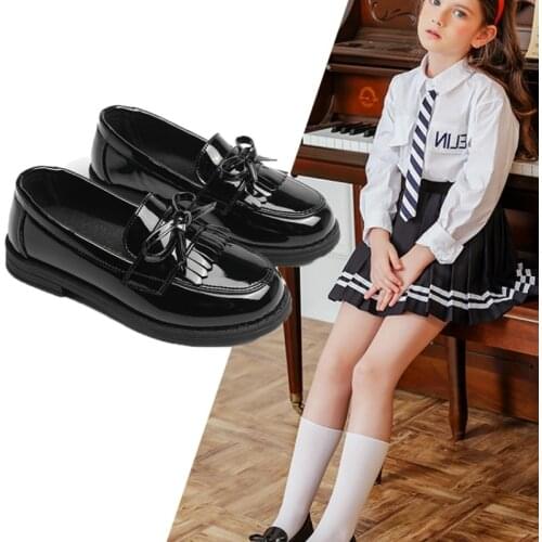 2021 New Seasons Girls Princess Shoes Single Shoes Peas British Style Children Black Leather Small Leather Shoes with Soft Sole