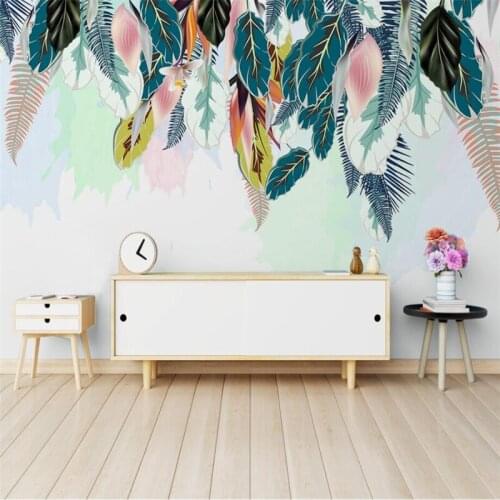 Beibehang Wallpaper custom mural wallpaper living room bedroom Nordic minimalist fresh green leaves watercolor style home decor