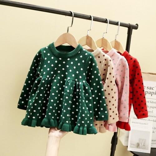 Toddler girl fall clothes 2020 baby girl winter sweater dress kids knitted dress baby girl Dots sweet casual dress child clothes