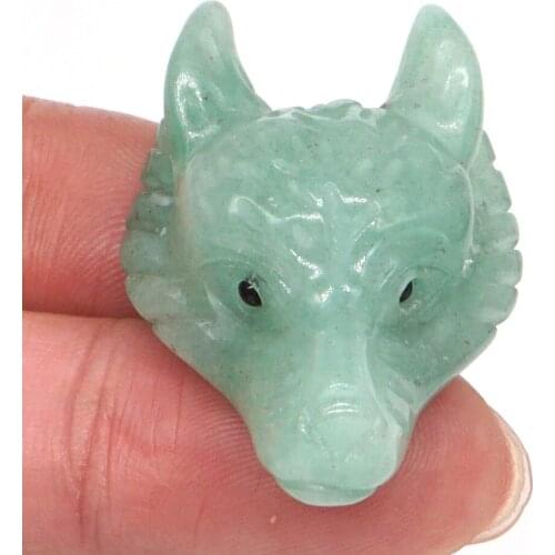 1.5" Howling Wolf Head Pendant Necklace Green Aventurine Gemstone Animal Figurine Hand Carved Stone Necklace Jewelry Man Fashion