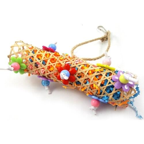 Parrot Toy Bird Supplies Bamboo Weaving Gnawing Drawing Paper Tube Pet Products Bird Supplies