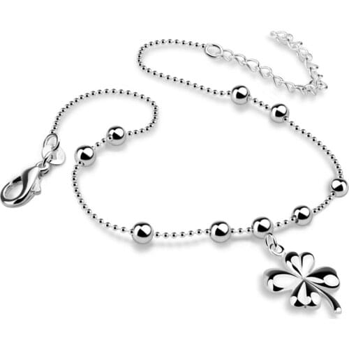 Simple silver jewelry womens ankle silver bracelet summer cool clover bead anklet girl birthday gift