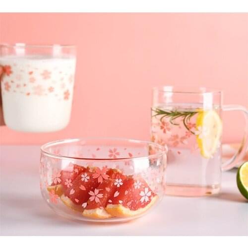 Pink Dessert Glass Cups Girl Bowl Transparent Fruit Salad Nordic Milk Breakfast Cup Coffee Mug Set Gift Vaso Drinkware DF50BL
