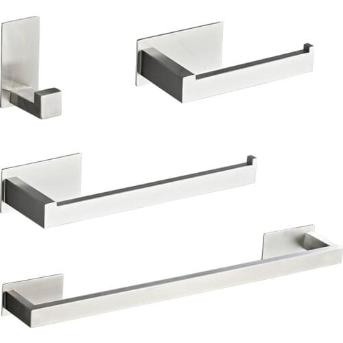 Stainless Steel Silver Bathroom Hardware Set Towel Rack Toilet Paper Holder Towel Bar Hook Bathroom Accessories Don't Drilling