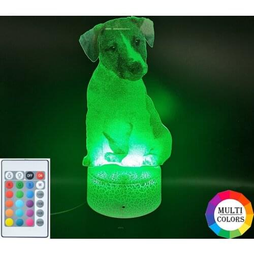 3D Night Light LED Jack Russell Puppy Nightlight Acrylic Pet Dog Lamp Home Decor Crack Base with Illusion Colors Bluetooth Base