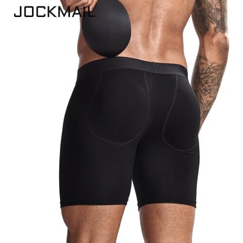 JOCKMAIL Long enhancementunderwear Mens Butt Lifter Padded Underwear Boxer shorts Removable Padding for Rear Enhancemen gay