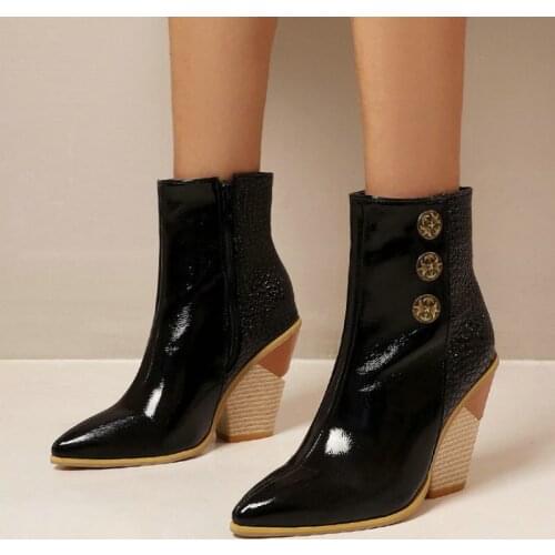 Sianie Tianie 2020 snakeskin print colorblock womans boots plus size 46 47 48 pointed toe chunky hig heels women ankle boots