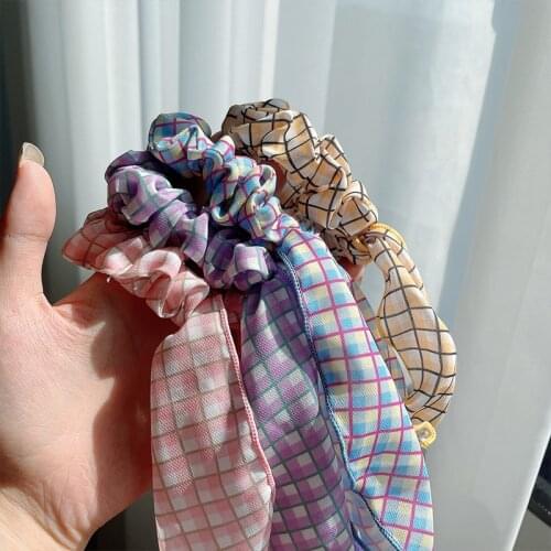 Women Girls Cute Sweet Plaid Bow Elastic Hair Bands Ladies Lovely Colors Soft Scrunchies Rubber Bands Kids Hair Accessories