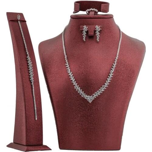 Women Silver Set Zircon Stone New Trendy Clear Crystal Elegant Design Famale Wedding Jewelry Made in Turkey