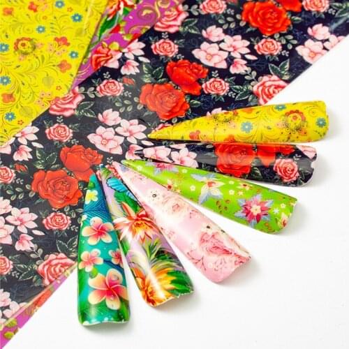 10 Colors/set flowers Holographic Nail Art Transfer Foil Sticker Starry Paper Wraps Adhesive Decals Nails Decoration Accessories