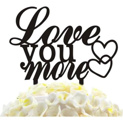 100pcs/lot Creative " Love you more" design Acrylic wedding cake inserted card Wedding Cake Topper Party Cake Decorations
