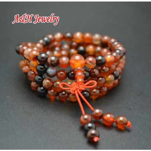 108 Beads Natural Red Stone Prayer Mala Bracelets 6mm Round Beads Multi-layer Bangles For Women 10pc/lot
