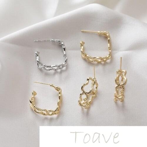 14K gold-plated copper plated real gold half C irregular oval silver needle diy earrings hand-made material accessories