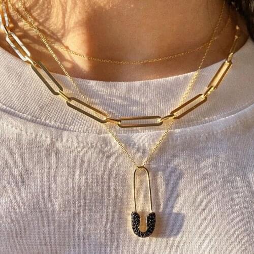 3 Pcs/Set Women Necklaces Fashion Simple Gold Color Chain Paper Clip Multilayer Necklace Ladies Clavicle Chain Party Jewelry