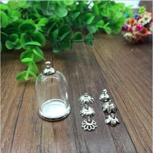 5sets/lot 25*18mm glass globe silver color ordinary base beads cap set glass vials jewelry glass bottle pendant findings