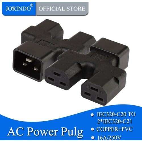 JORINDO C20 TO C21,IEC 320 C20 Male to Dual 2*C21 Female Power Adapter,16A 250V UPS PDU Power Adapter, C20 to C21 Power Adapter