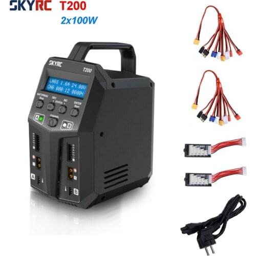 SKYRC T200 Balance Charger 12A 100W Dual XT60 Plug 10W Discharger for LiHV LiPo Li-ion LiFe NiMH NiCD Pb Battery AGM Cold Modes