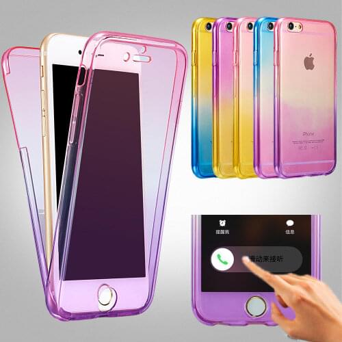 For iPhone 6 6s Plus 5 5s Gradient Colorful Back+Front Transparent TPU Soft Touch Case full Body Protective Clear Silicone Case