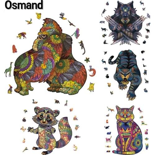 Wooden Jigsaw Puzzle Colorful Cat Animal Shape Puzzles Board Set Interesting Educational Games Toys For Adults Kids Xmas Gifts